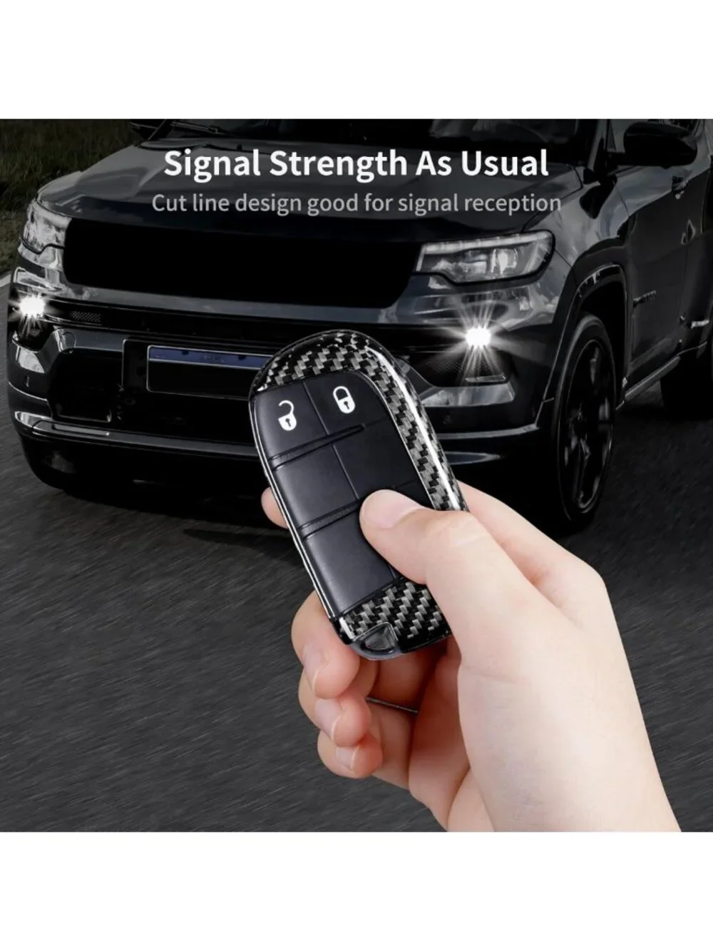 Real Glass Fiber Key Fob Cover for Jeep, Dodge, Chrysler - Silver & Black